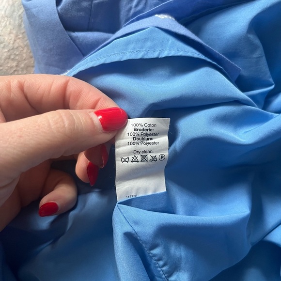 J. Crew Blue and White Embroidered Strapless Dress, Size 6 - Picture 8 of 8